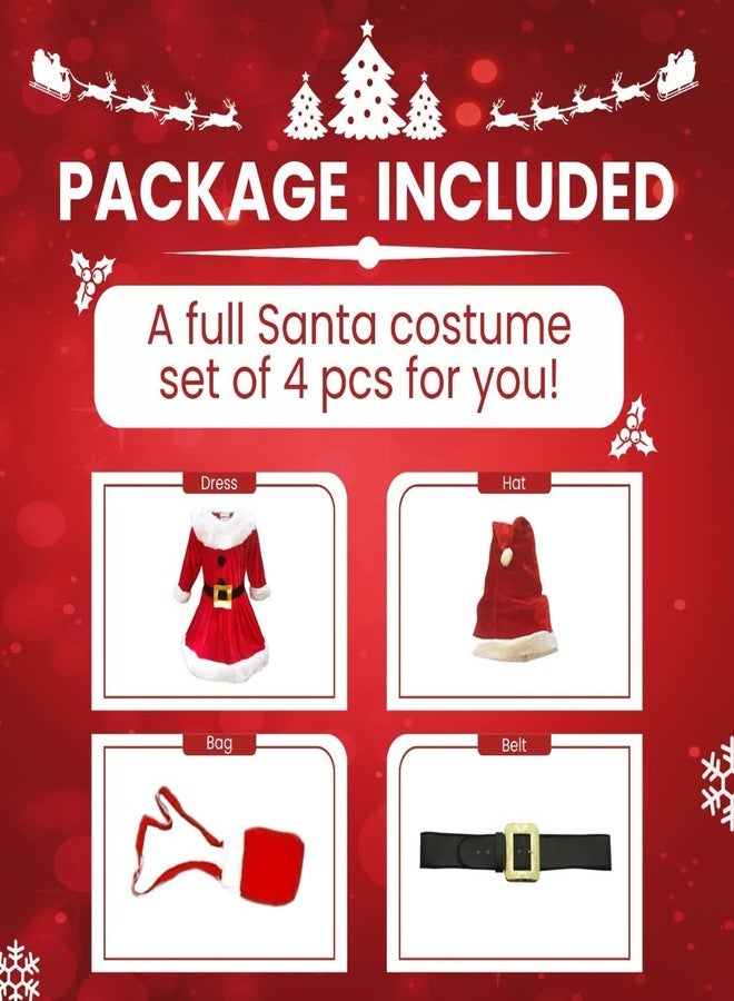 كاكو فانسي دريسيس زي تنكري من قماش المخمل من كاكو، زي بابا نويل للبنات مع قبعة وحزام وحقيبة - أحمر وأبيض، 7-8 سنوات - Image 2